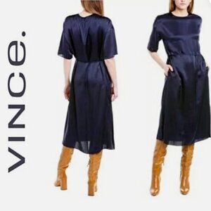 VINCE Silk Elbow-Sleeve Midi Dress